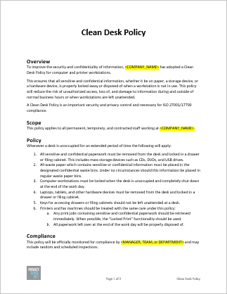 Clean Desk Policy Template Free Download