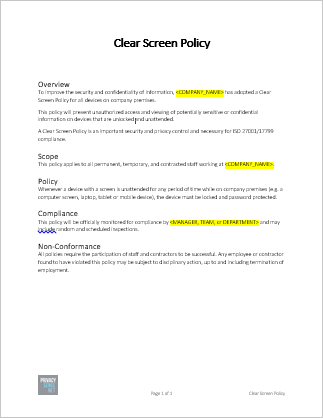 Clear Screen Policy Template Free Download Privacysense Net