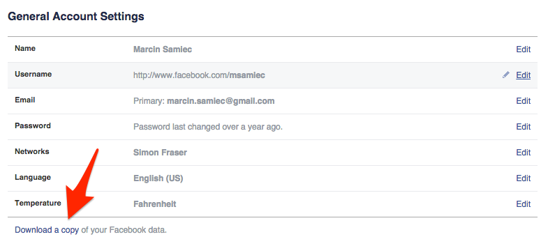 Download a copy of your Facebook data